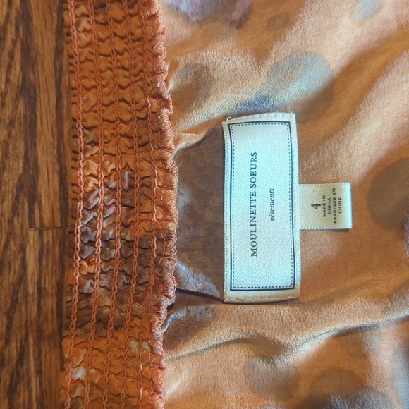 Anthropologie Cara Cara 100% silk orange print midi bohemian peasant dress sz 4 - Picture 10 of 12